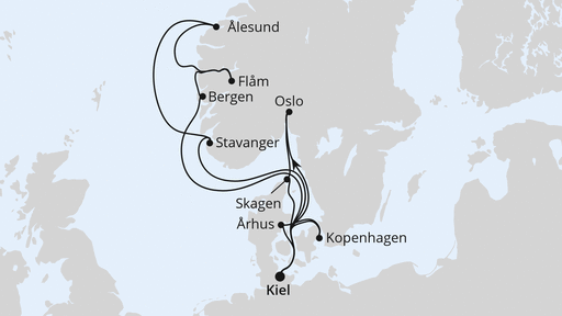 Routenverlauf für Große Skandinavien-Reise ab Kiel mit AIDAnova am 21.09.24