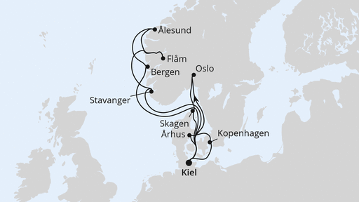 Routenverlauf für Große Skandinavien-Reise ab Kiel mit AIDAnova am 20.09.25 Routenverlauf für Große Skandinavien-Reise ab Kiel mit AIDAnova am 20.09.25