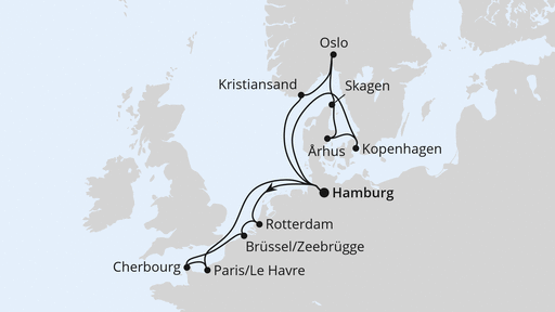 Routenverlauf für Feiertagsreise Metropolen & Skandinavien mit AIDAnova am 23.12.27