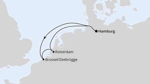 Routenverlauf für Kurzreise nach Belgien & Niederlande ab Hamburg mit AIDAperla am 31.10.26