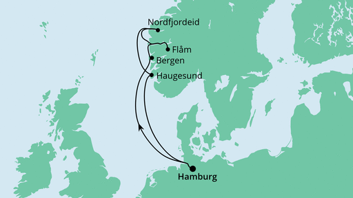 Routenverlauf für Norwegens Küste mit AIDAperla am 04.07.20 Routenverlauf für Norwegens Küste mit AIDAperla am 04.07.20