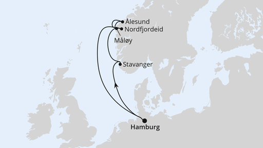 Routenverlauf für Norwegen ab Hamburg mit AIDAperla am 14.06.25 Routenverlauf für Norwegen ab Hamburg mit AIDAperla am 14.06.25