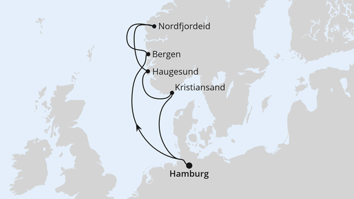 Routenverlauf für Norwegen ab Hamburg mit AIDAperla am 12.07.25 Routenverlauf für Norwegen ab Hamburg mit AIDAperla am 12.07.25