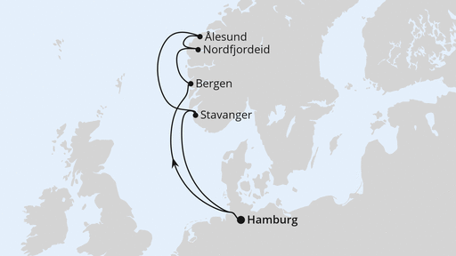 Routenverlauf für Norwegen ab Hamburg mit AIDAperla am 09.08.25 Routenverlauf für Norwegen ab Hamburg mit AIDAperla am 09.08.25