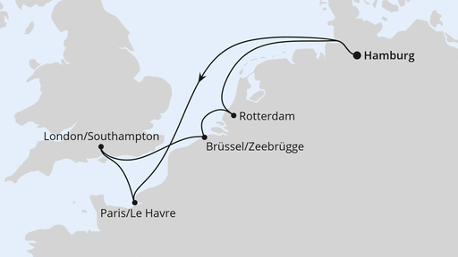Routenverlauf für Metropolen ab Hamburg mit AIDAperla am 30.08.25 Routenverlauf für Metropolen ab Hamburg mit AIDAperla am 30.08.25