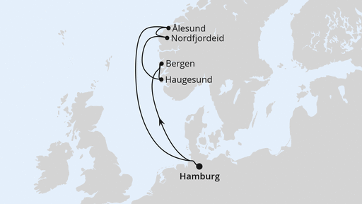 Routenverlauf für Norwegen ab Hamburg mit AIDAperla am 20.06.26