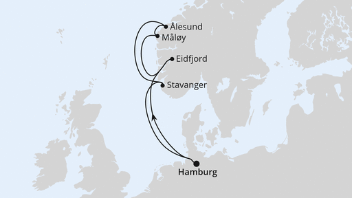 Routenverlauf für Norwegen ab Hamburg mit AIDAperla am 10.10.26 Routenverlauf für Norwegen ab Hamburg mit AIDAperla am 10.10.26