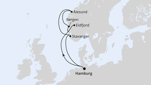 Routenverlauf für Norwegen ab Hamburg mit AIDAperla am 24.10.26 Routenverlauf für Norwegen ab Hamburg mit AIDAperla am 24.10.26