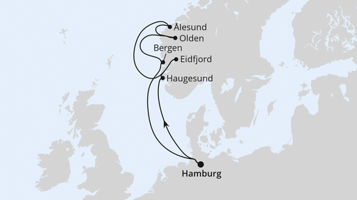 Routenverlauf für Norwegen ab Hamburg 2 mit AIDAperla am 10.04.26 Routenverlauf für Norwegen ab Hamburg 2 mit AIDAperla am 10.04.26