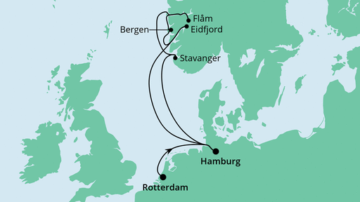 Routenverlauf für Norwegens Küste ab Rotterdam mit AIDAperla am 08.10.20 Routenverlauf für Norwegens Küste ab Rotterdam mit AIDAperla am 08.10.20