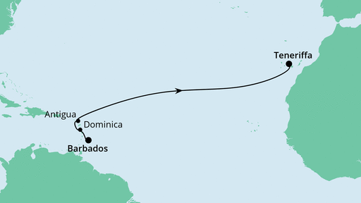 Routenverlauf für Von Barbados nach Teneriffa mit AIDAperla am 07.04.22