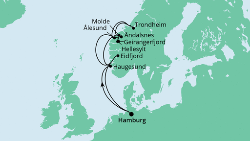 Routenverlauf für Norwegens Fjorde 3 mit AIDAperla am 05.09.22 Routenverlauf für Norwegens Fjorde 3 mit AIDAperla am 05.09.22