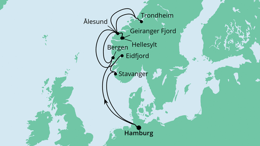 Routenverlauf für Norwegens Fjorde 2 mit AIDAperla am 14.06.23 Routenverlauf für Norwegens Fjorde 2 mit AIDAperla am 14.06.23