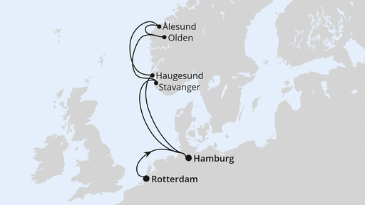 Routenverlauf für Norwegen ab Rotterdam mit AIDAperla am 16.10.25 Routenverlauf für Norwegen ab Rotterdam mit AIDAperla am 16.10.25