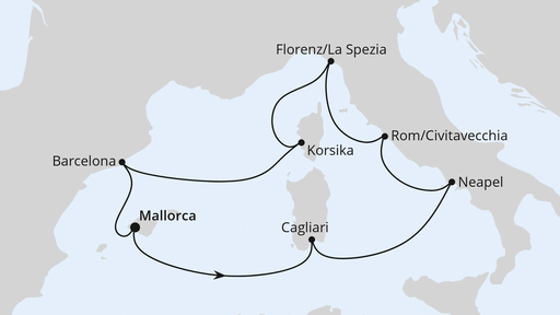 Routenverlauf für Mediterrane Highlights ab Mallorca 2 mit AIDAperla am 02.05.27