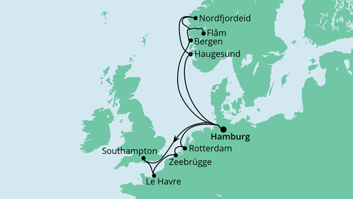 Routenverlauf für Metropolen & Norwegen 1 mit AIDAperla am 11.07.20 Routenverlauf für Metropolen & Norwegen 1 mit AIDAperla am 11.07.20