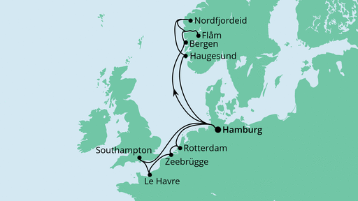 Routenverlauf für Metropolen & Norwegen 2 mit AIDAperla am 18.07.20 Routenverlauf für Metropolen & Norwegen 2 mit AIDAperla am 18.07.20
