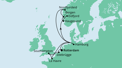Routenverlauf für Metropolen & Norwegen mit AIDAperla am 27.08.20