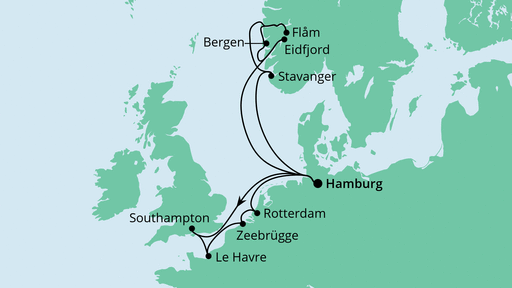 Routenverlauf für Metropolen & Norwegen 1 mit AIDAperla am 05.09.20 Routenverlauf für Metropolen & Norwegen 1 mit AIDAperla am 05.09.20