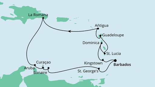 Routenverlauf für Karibische Inseln ab Barbados mit AIDAperla am 04.11.21 Routenverlauf für Karibische Inseln ab Barbados mit AIDAperla am 04.11.21