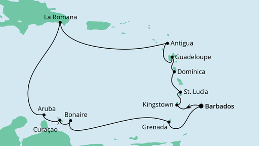 Routenverlauf für Karibische Inseln ab Barbados mit AIDAperla am 30.12.21 Routenverlauf für Karibische Inseln ab Barbados mit AIDAperla am 30.12.21