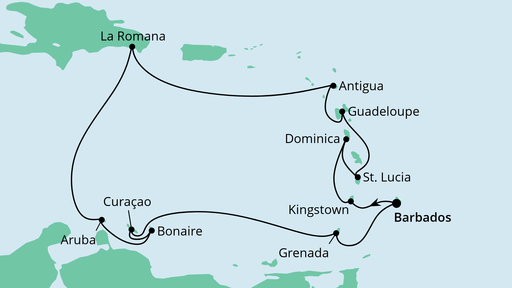 Routenverlauf für Karibische Inseln ab Barbados mit AIDAperla am 03.11.22 Routenverlauf für Karibische Inseln ab Barbados mit AIDAperla am 03.11.22