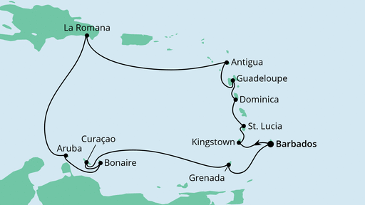 Routenverlauf für Karibische Inseln ab Barbados mit AIDAperla am 01.12.22