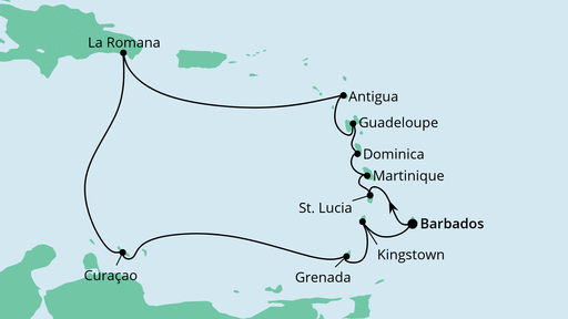 Routenverlauf für Karibische Inseln ab Barbados mit AIDAperla am 29.12.22