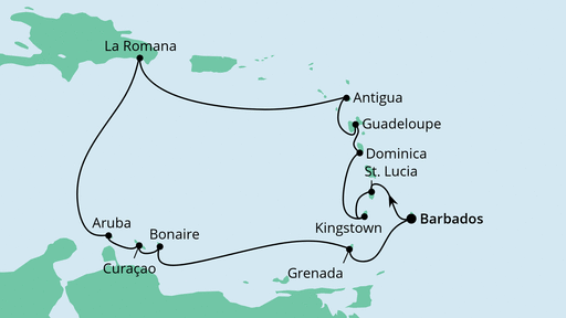 Routenverlauf für Karibische Inseln ab Barbados mit AIDAperla am 26.01.23 Routenverlauf für Karibische Inseln ab Barbados mit AIDAperla am 26.01.23