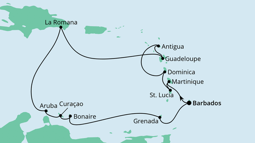 Routenverlauf für Karibische Inseln ab Barbados mit AIDAperla am 23.02.23