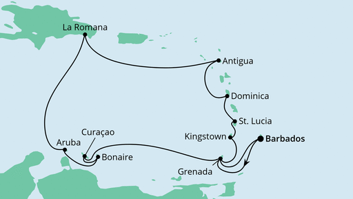 Routenverlauf für Karibische Inseln ab Barbados mit AIDAperla am 23.03.23 Routenverlauf für Karibische Inseln ab Barbados mit AIDAperla am 23.03.23