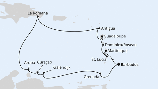 Routenverlauf für Karibische Inseln ab Barbados mit AIDAperla am 22.02.24