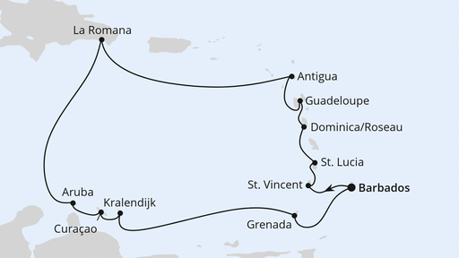 Routenverlauf für Karibische Inseln ab Barbados mit AIDAperla am 21.03.24 Routenverlauf für Karibische Inseln ab Barbados mit AIDAperla am 21.03.24