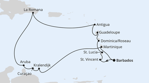 Routenverlauf für Karibische Inseln ab Barbados mit AIDAperla am 26.12.24