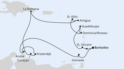 Routenverlauf für Karibische Inseln ab Barbados mit AIDAperla am 06.03.25 Routenverlauf für Karibische Inseln ab Barbados mit AIDAperla am 06.03.25