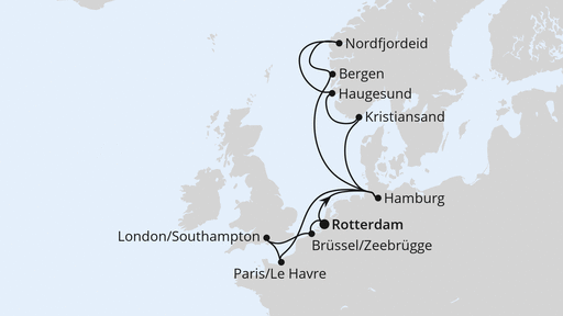 Routenverlauf für Metropolen & Norwegen ab Rotterdam mit AIDAperla am 01.05.25