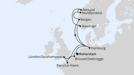 Routenverlauf für Metropolen & Norwegen ab Rotterdam mit AIDAperla am 04.09.25