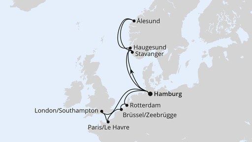 Routenverlauf für Metropolen & Norwegen ab Hamburg mit AIDAperla am 06.06.26