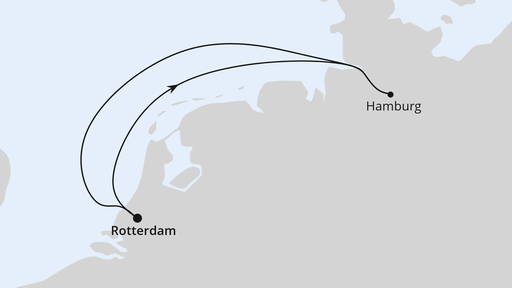 Routenverlauf für Kurzreise nach Hamburg ab Rotterdam mit AIDAprima am 30.03.23 Routenverlauf für Kurzreise nach Hamburg ab Rotterdam mit AIDAprima am 30.03.23