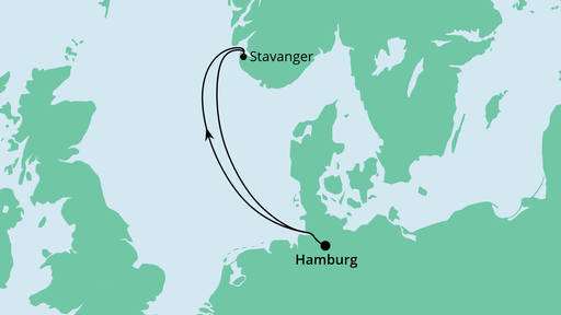 Routenverlauf für Kurzreise ab Hamburg nach Stavanger mit AIDAprima am 04.11.23