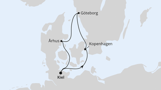 Routenverlauf für Kurzreise Schweden & Dänemark ab Kiel mit AIDAprima am 08.03.26 Routenverlauf für Kurzreise Schweden & Dänemark ab Kiel mit AIDAprima am 08.03.26