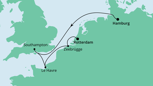 Routenverlauf für Von Hamburg nach Rotterdam mit AIDAprima am 08.05.21