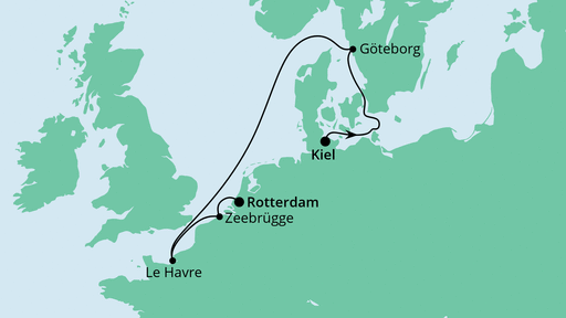 Routenverlauf für Von Kiel nach Rotterdam mit AIDAprima am 23.10.21 Routenverlauf für Von Kiel nach Rotterdam mit AIDAprima am 23.10.21