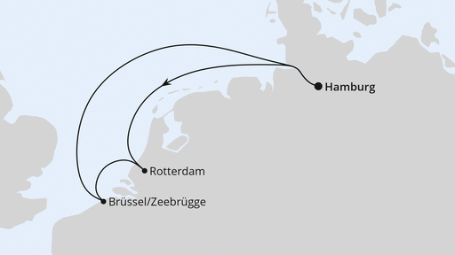 Routenverlauf für Kurzreise nach Niederlande & Belgien ab Hamburg mit AIDAprima am 26.09.27