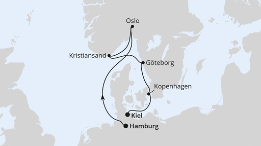 Routenverlauf für Skandinavische Highlights ab Hamburg mit AIDAprima am 02.11.25 Routenverlauf für Skandinavische Highlights ab Hamburg mit AIDAprima am 02.11.25