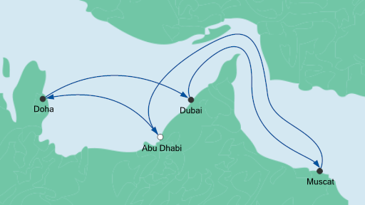 Routenverlauf für Orient ab Abu Dhabi mit AIDAprima am 24.03.20 Routenverlauf für Orient ab Abu Dhabi mit AIDAprima am 24.03.20