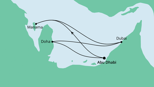 Routenverlauf für Orient ab Abu Dhabi mit AIDAprima am 31.03.20