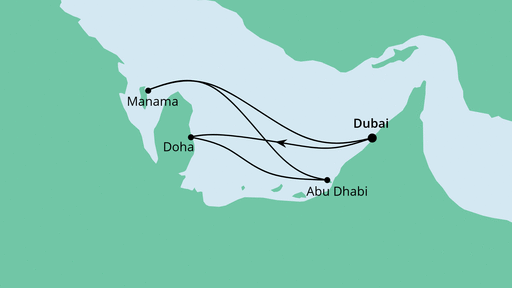 Routenverlauf für Orient ab Dubai mit AIDAprima am 03.04.20 Routenverlauf für Orient ab Dubai mit AIDAprima am 03.04.20