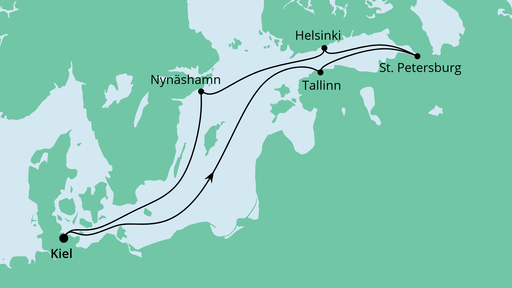 Routenverlauf für Ostsee ab Kiel mit AIDAprima am 05.09.20 Routenverlauf für Ostsee ab Kiel mit AIDAprima am 05.09.20