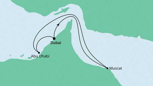 Routenverlauf für Orient ab Dubai mit AIDAprima am 12.03.21 Routenverlauf für Orient ab Dubai mit AIDAprima am 12.03.21